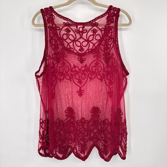 Torrid Red Sheer Embroidered Tank Top Size 2x plus sleeveless womens - Picture 9 of 13